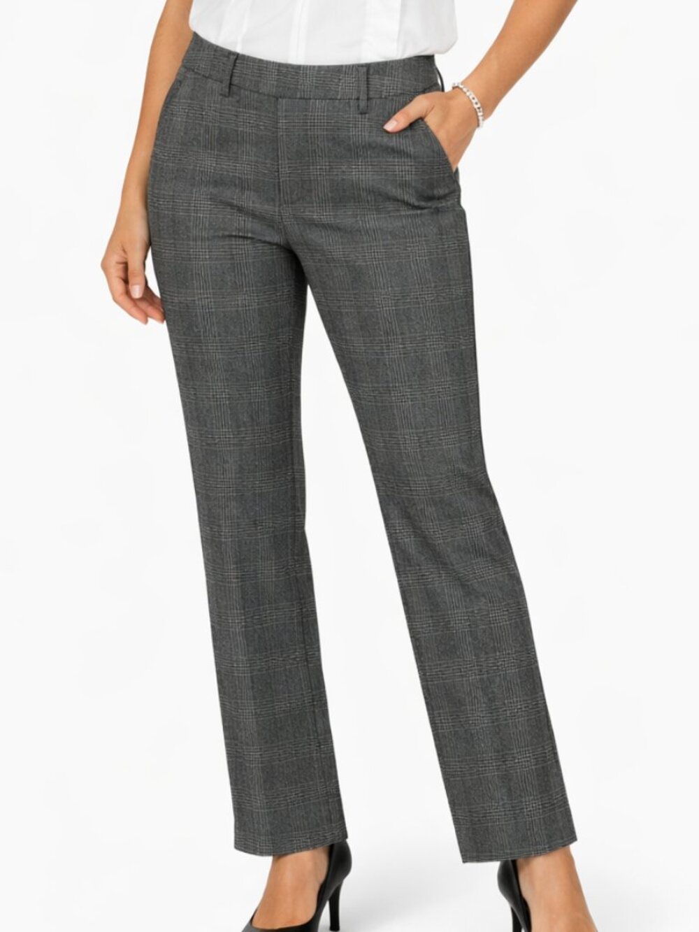 MOS MOSH Ellen Kimi Sharkskin Grey Check Trouser • Kick Flare • Size US 8 • NWT